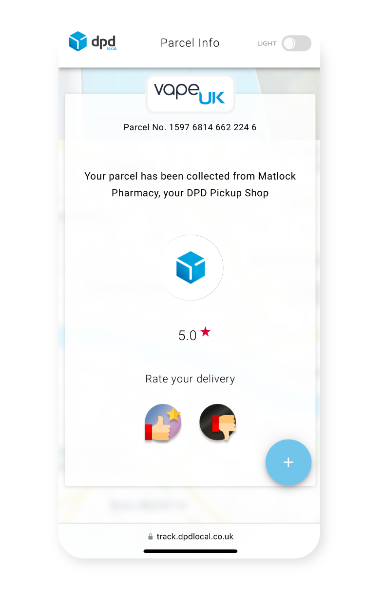 Image showing DPD Tracking history in website