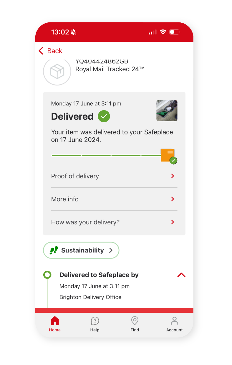 Track your delivery in the Royal Mail app