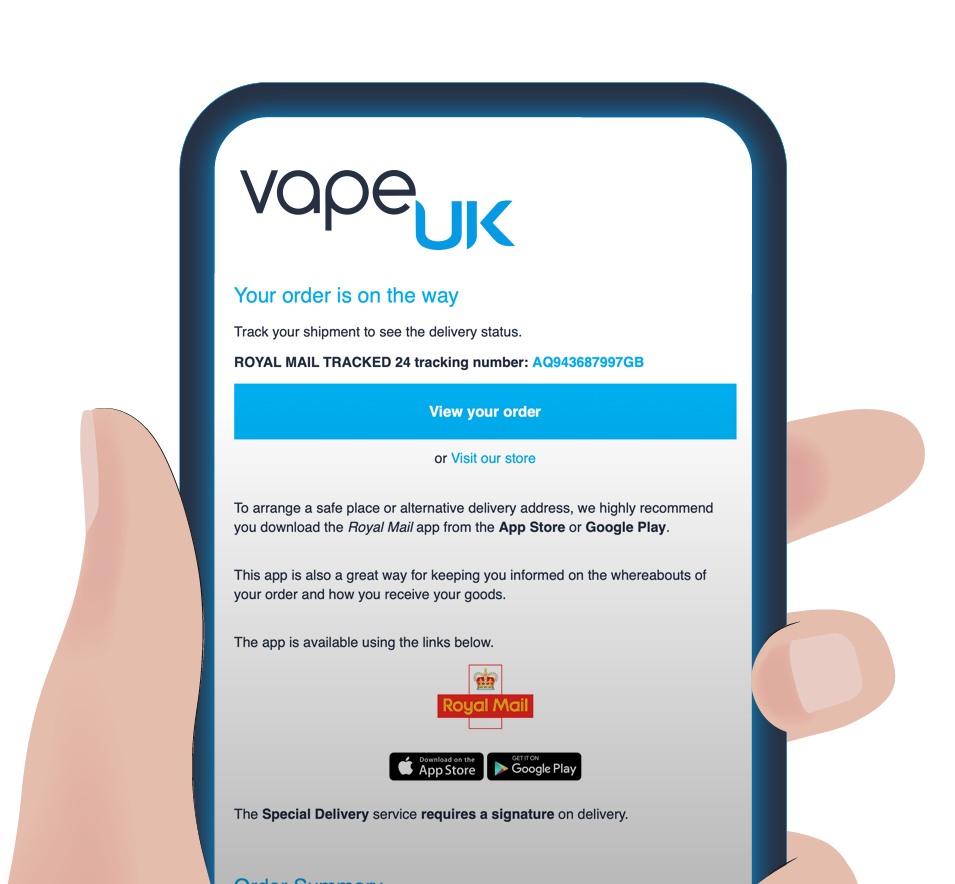 Image showing Vape UK shipping confirmation email