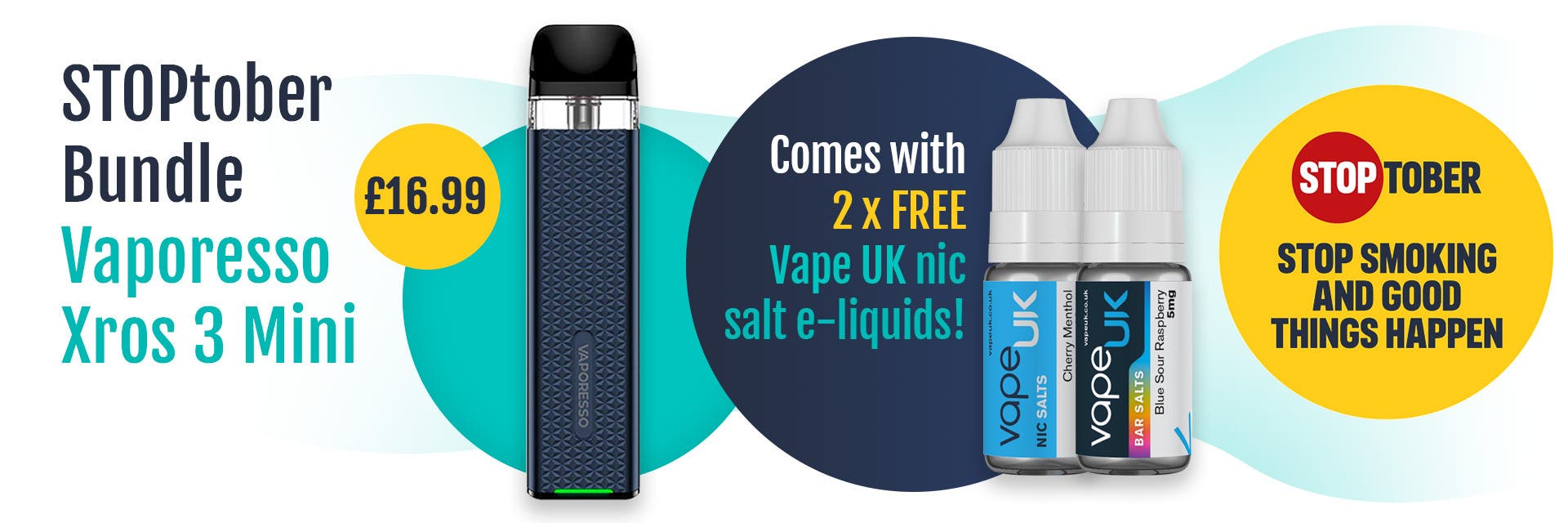 Stoptober Bundle - Vaporesso Xros 3 Mini and 2 x Free Nic Salt E-Liquids