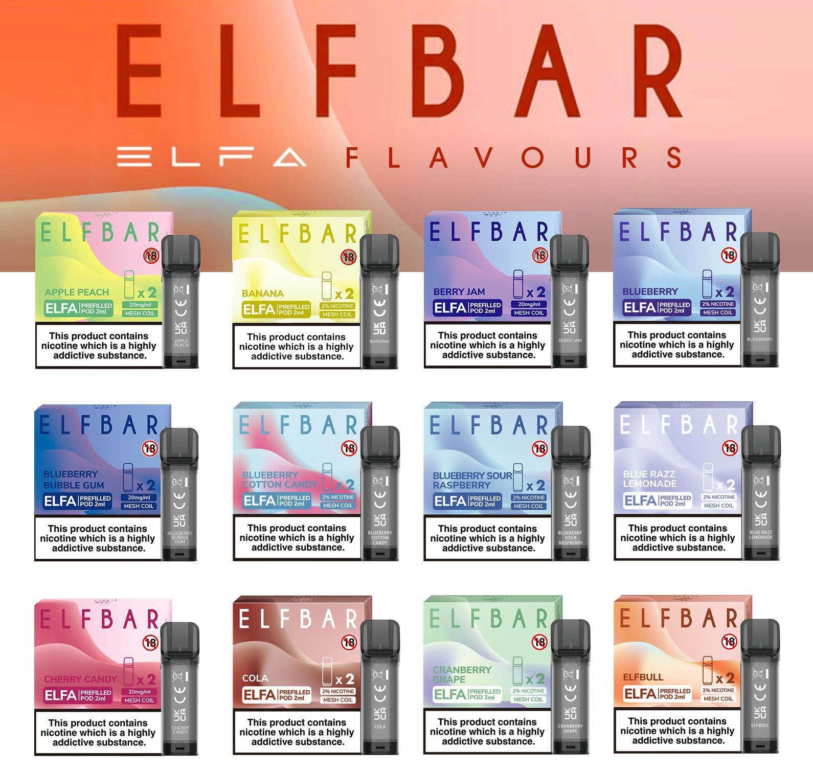 Elf Bar ELFA Prefilled Pod Flavours Elf Bar ELFA Prefilled Pod Flavours