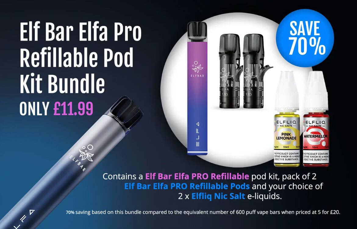 Elf Bar Elfa Pro Refillable Pod Vape Kit + Elf Bar Elfliq Nic Salts Bundle