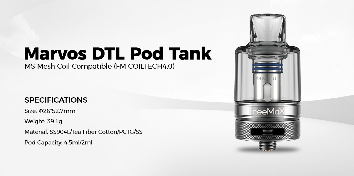 The FireLuke inspired Marvos DTL Pod Tank FreeMax Marvos DTL Pod tank, designed with dual-side airflow control.