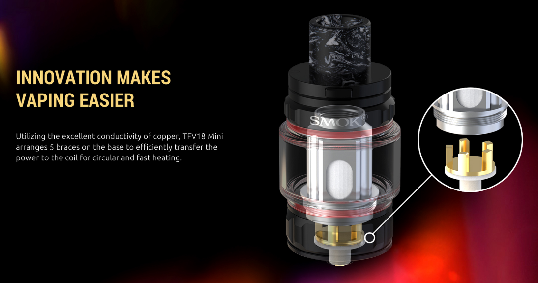 Utilising the conductivity of copper, the TFV18 efficiently transfers power to the coil for fast heating. Efficient power transfer on the base for circular and fast heating