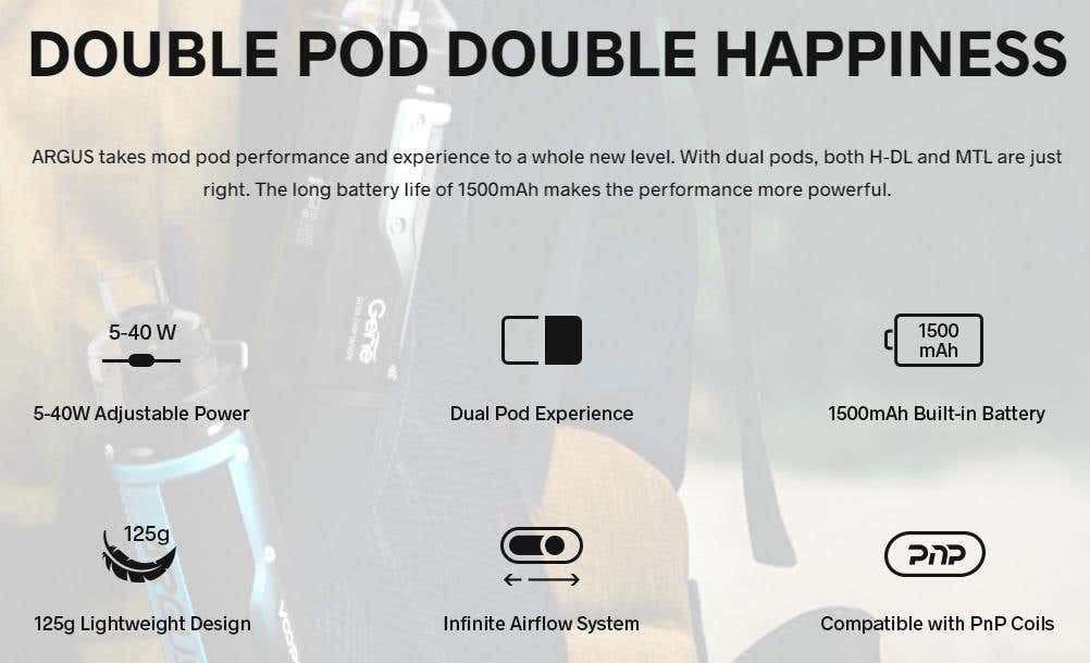 Large, 1500mAh battery and dual pod compatibility.