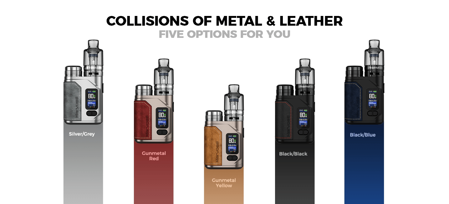 The Marvos S 80W pod mod kit is available in Silver, Red, Yellow, Black and Blue.