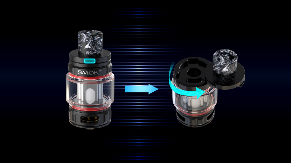 TFV18 Mini stays firmly closed, preventing leaking Child-proof top cap prevents accidental spills.