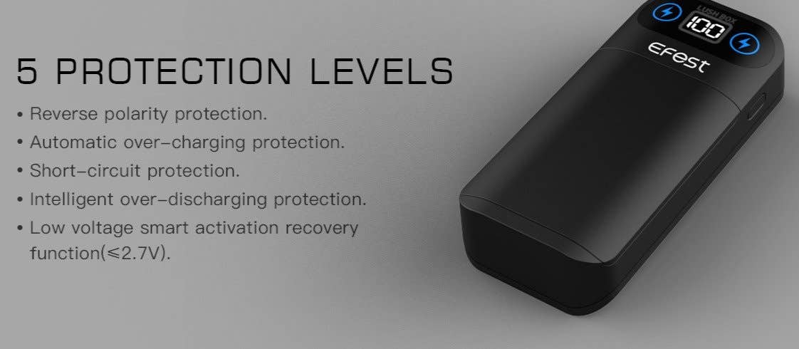 Low voltage smart activation, over-charging protection, short-circuit protection.