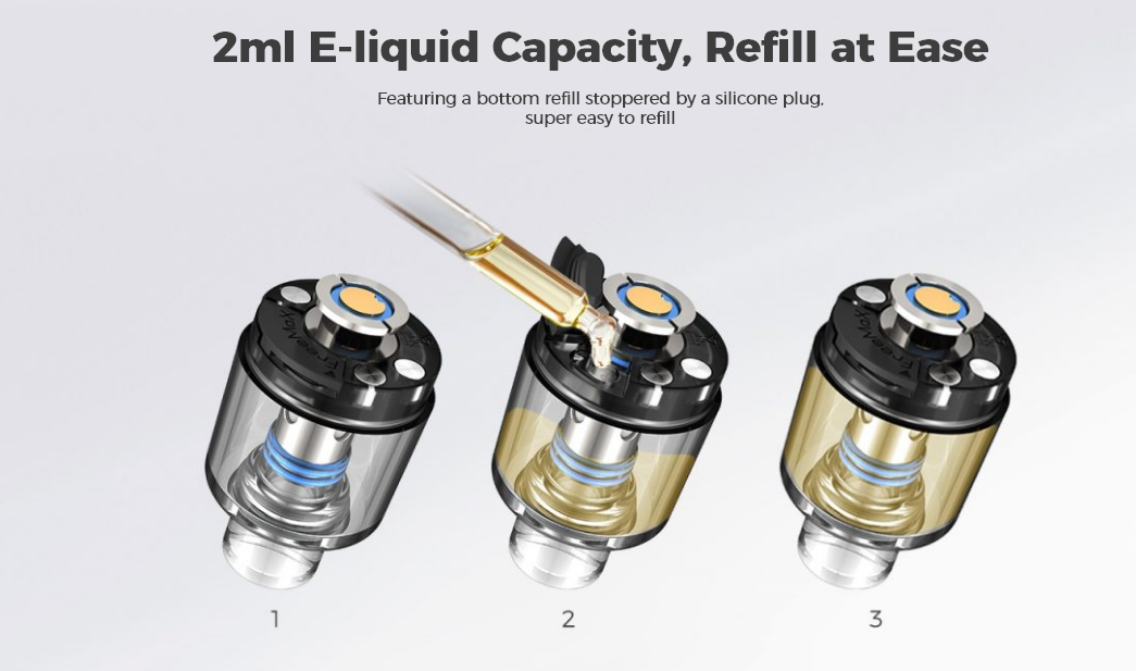Refill from the bottom The Marvos DTL pod tank can be refilled from the bottom.