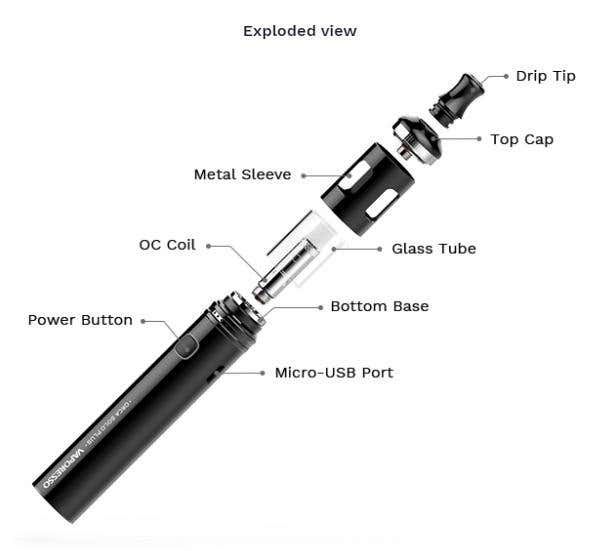 Vaporesso Orca Solo Plus Kit An exploded view of the Orca Solo Plus Kit.