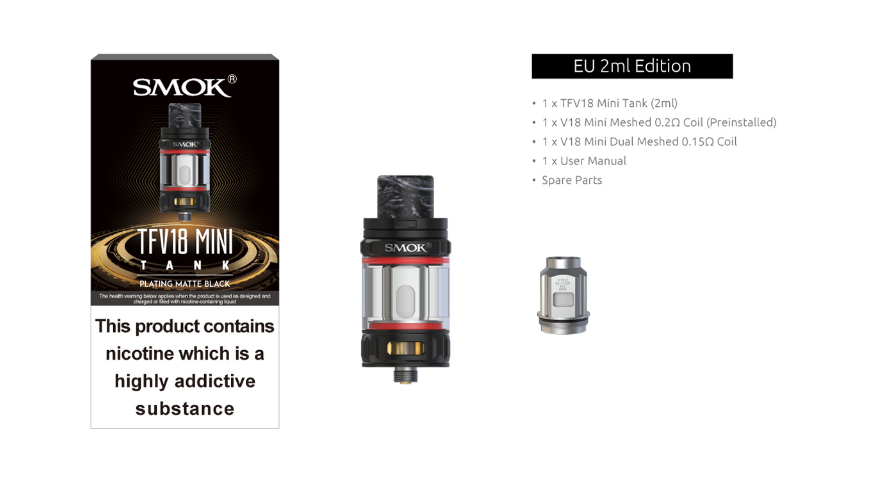 TFV18 Mini Tank Packaging The outside packaging of the TFV18 Mini Tank