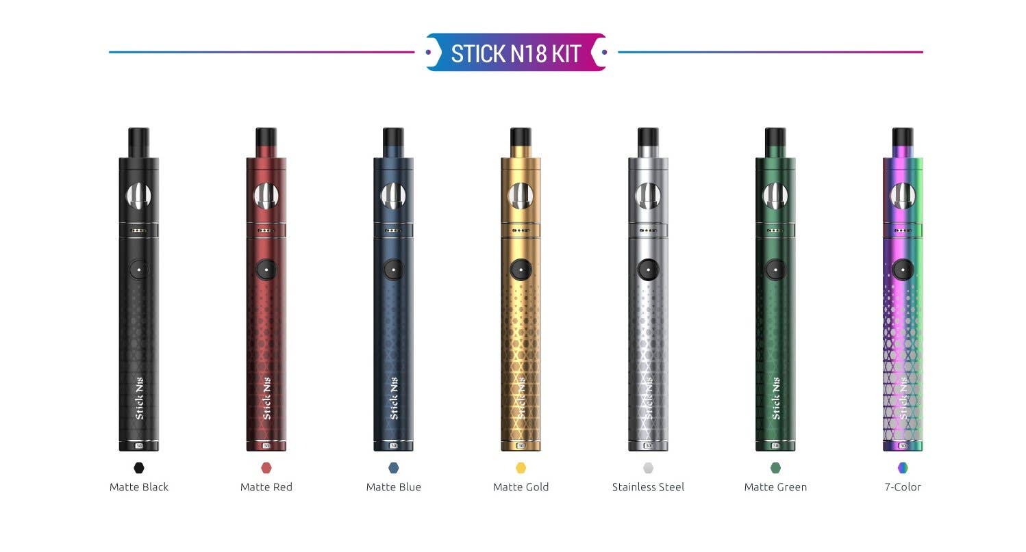 Stick N18 is available in Matte Black, Matte Blue, Matte Gold, Matte Green, Matte Red, Stainless Steel and 7-Colour