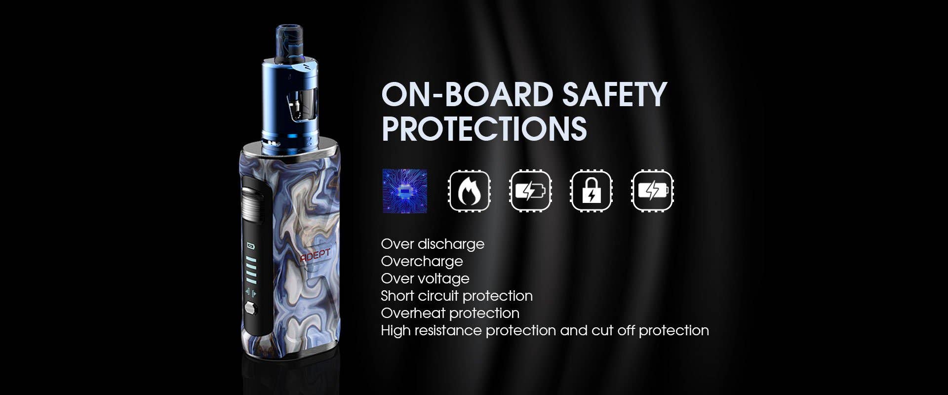 The Innokin Adept Zlide Kit features built in safety features