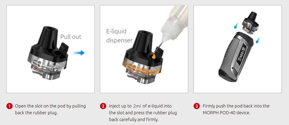 Pull rubber plug, fill, close plug.