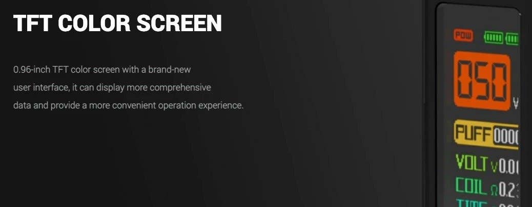 Uwell Crown 5 / Crown V Kit The 0.96–inch TFT colour screen features new user interface operations and displays more comprehensive data.