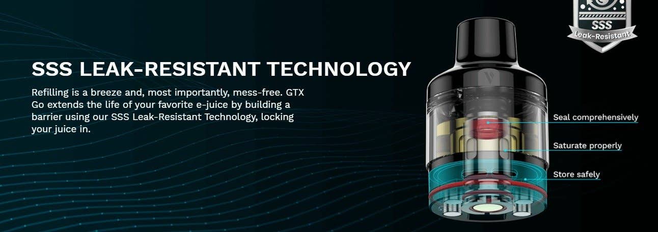 Vapresso GTX 40 Go kit Leak-resistant tech allows for mess-free refilling.